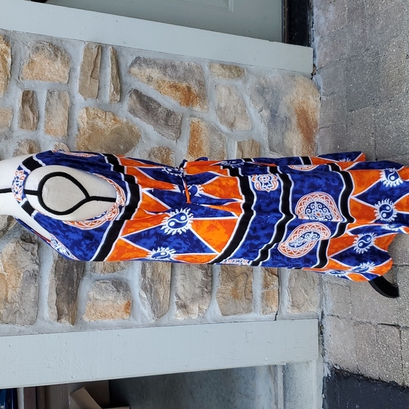 VINTAGE CARIBBEAN GIRL USA DRESS L ORANGE BLUE SUNDRESS LONG BEACH - Picture 5 of 9